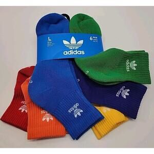 ADIDAS Trefoil Quarter Socks 6 Pack Sz Large Rainbow Colors‎ Unisex Colorful NEW